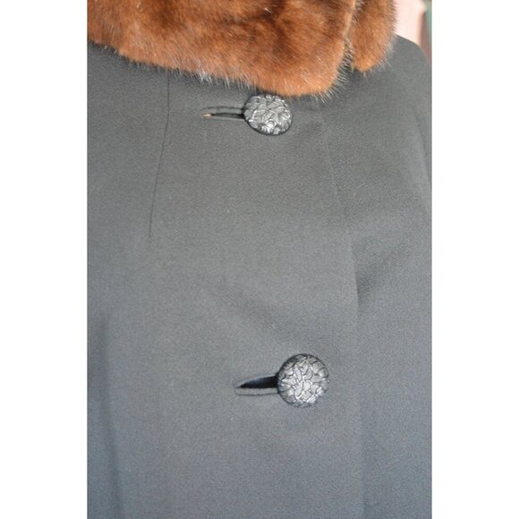 Vintage 60s Forstmann Mink Collar Black Formal Overcoat Womens Estimated Medium - Picture 3 of 11